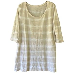 Pure Jill Ballet Sleeve Tunic Womens Large Petite Beige Tie Dye Cotton Slub Top